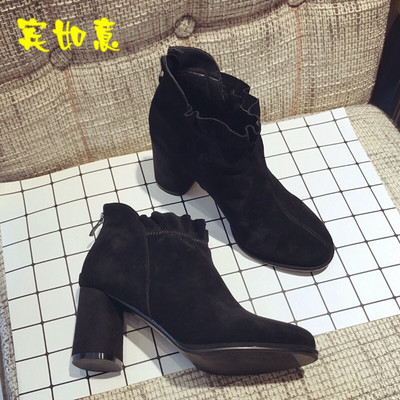 潮流之選 韓版秋新款全磨砂短靴，百搭粗跟及裸靴引領(lǐng)時(shí)尚